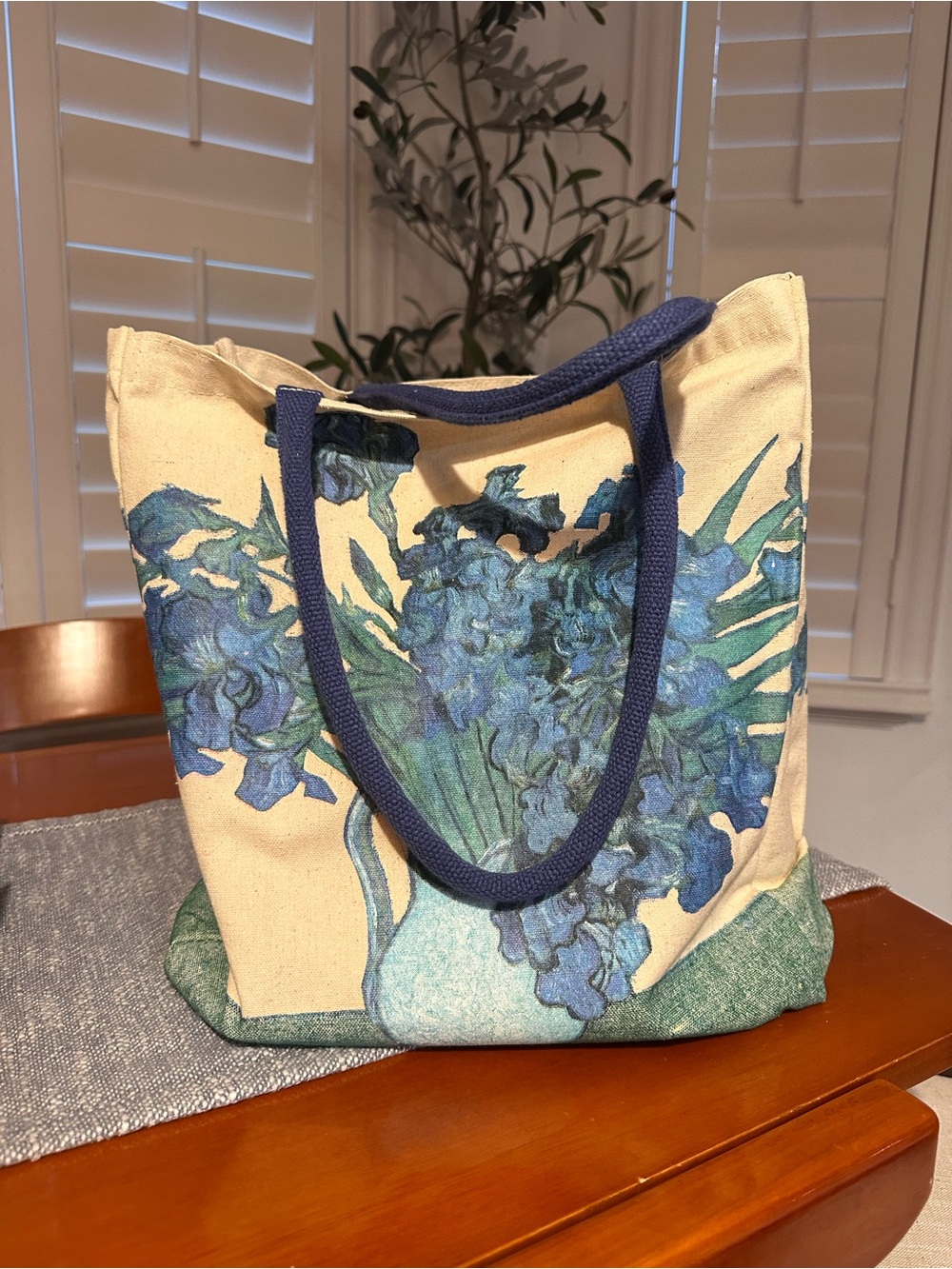 Ecco Canvas Tote  Vase with Irisis by Vincent Van Gogh 14x14x3